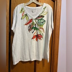 Chico's White Leaf Print Short Sleeve Top